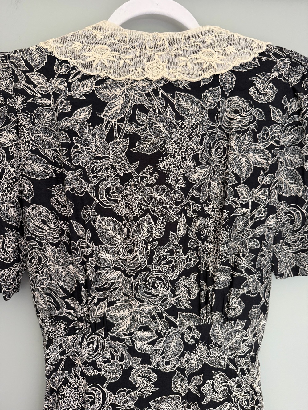 Vintage Jane Singer Black Cream Floral Cottagecore Button Front Midi Dress - Picture 10 of 14